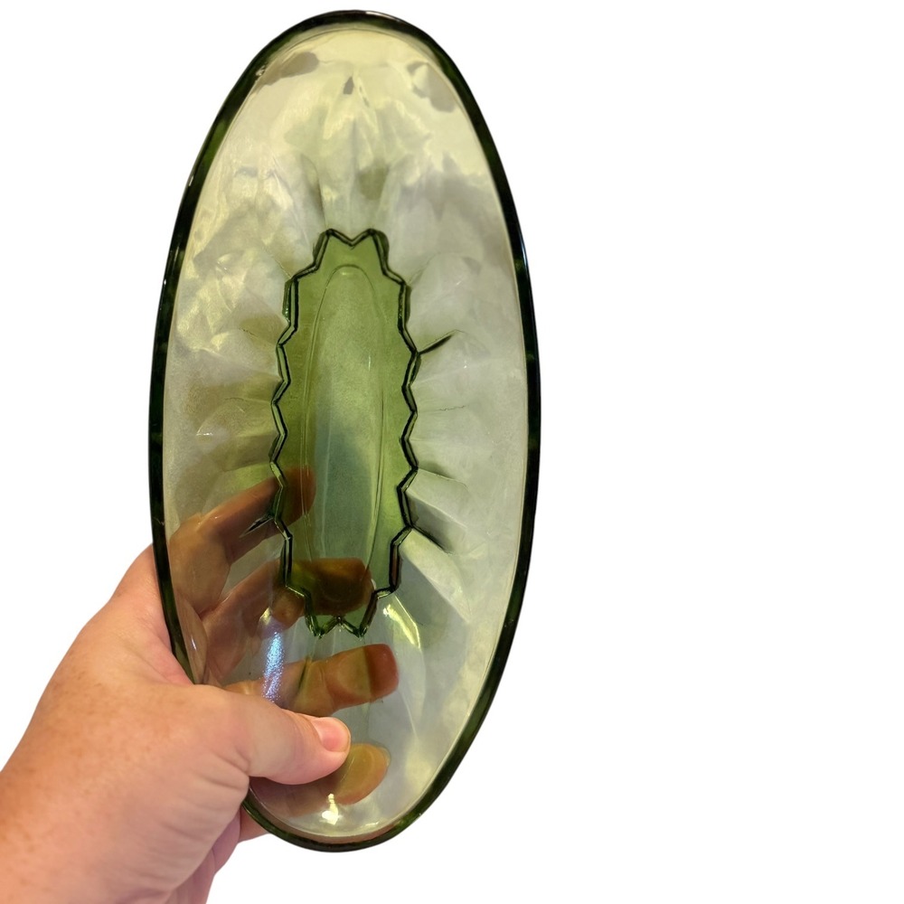 Vintage Avocado Green Glass Oval Relish Dishes Set of 3 MCM Retro Serveware - Picture 8 of 12